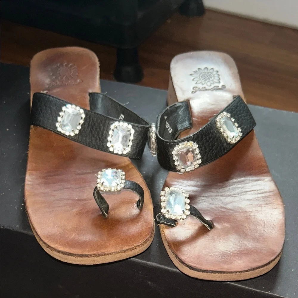 Yellow Box Black Sandals with Crystal Accents - Picture 4 of 4